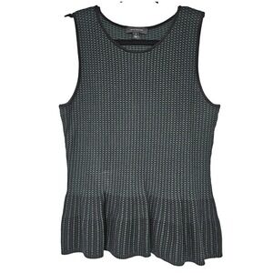 Ann Taylor M Green Black Check Peplum Knit Top Sleeveless Tank Preppy Academia ~